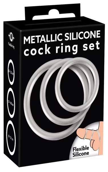 Silikoninen&nbsp;penisrengassetti,&nbsp;metallij&auml;ljitelm&auml;